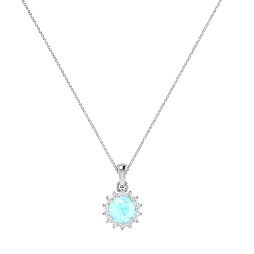 Diana Round Aquamarine and Gleaming Diamond Pendant in 18K Gold (0.45ct)