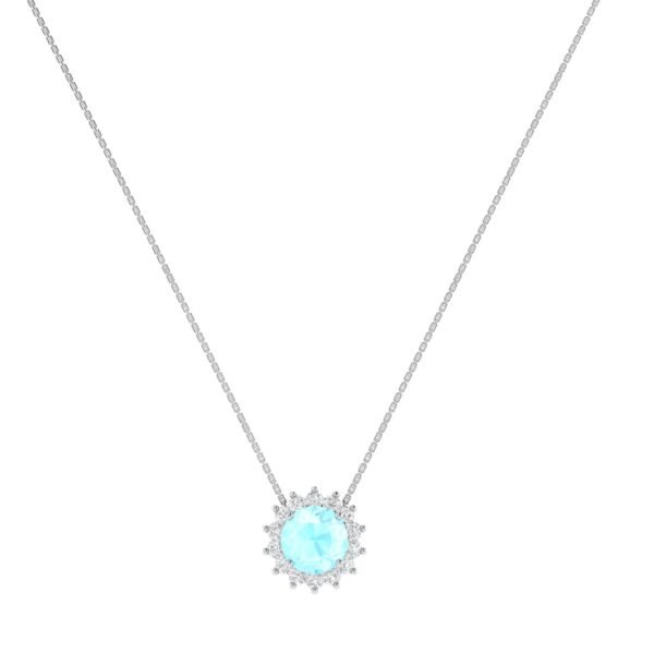 Diana Round Aquamarine and Gleaming Diamond Necklace in 18K White Gold (0.75ct)