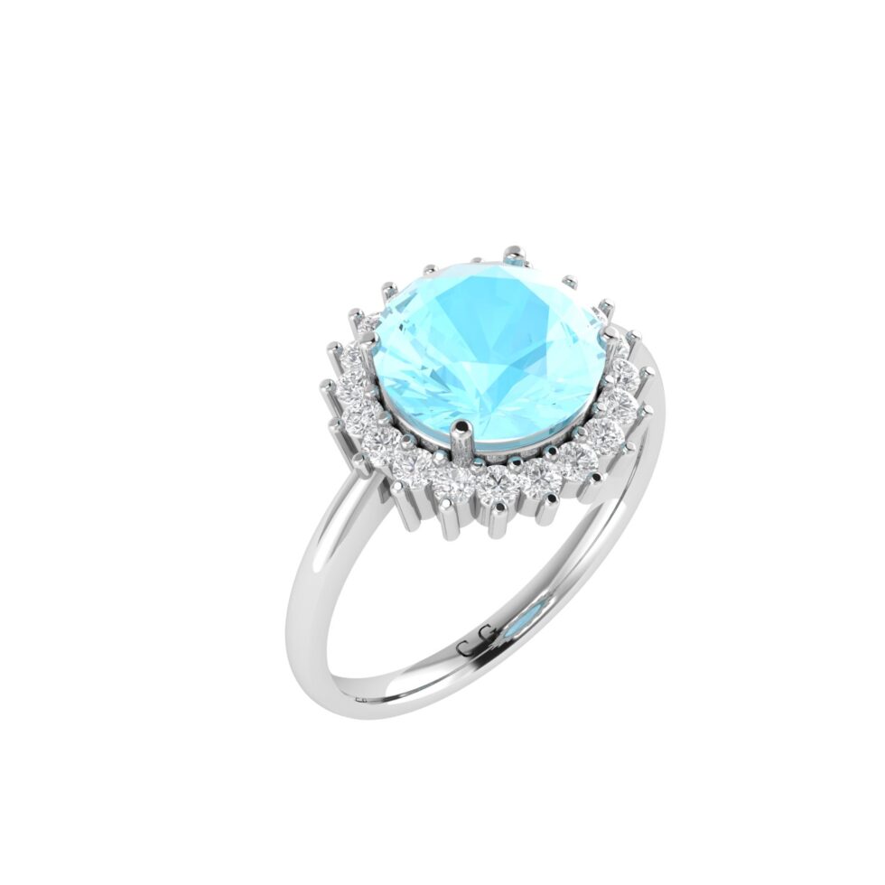 Diana Round Aquamarine and Gleaming Diamond Ring in 18K Gold (1.6ct)