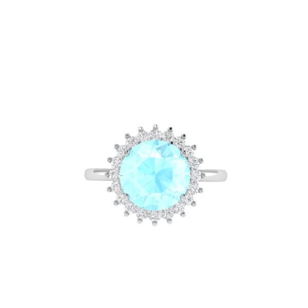 Diana Round Aquamarine and Gleaming Diamond Ring in 18K Gold (1.6ct)