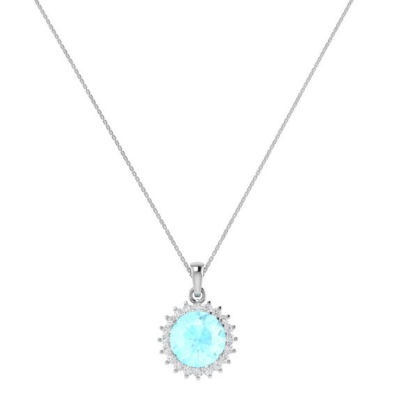 Diana Round Aquamarine and Gleaming Diamond Pendant in 18K Gold (1.6ct)
