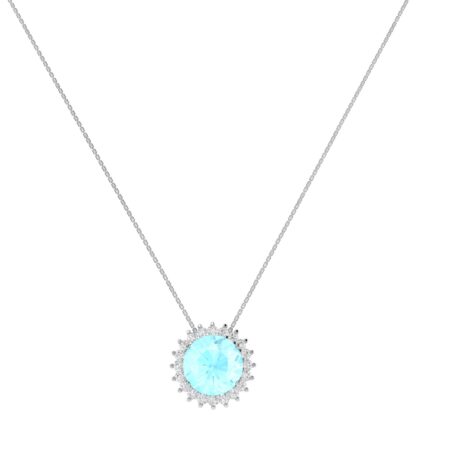 Diana Round Aquamarine and Gleaming Diamond Necklace in 18K Gold (1.6ct)