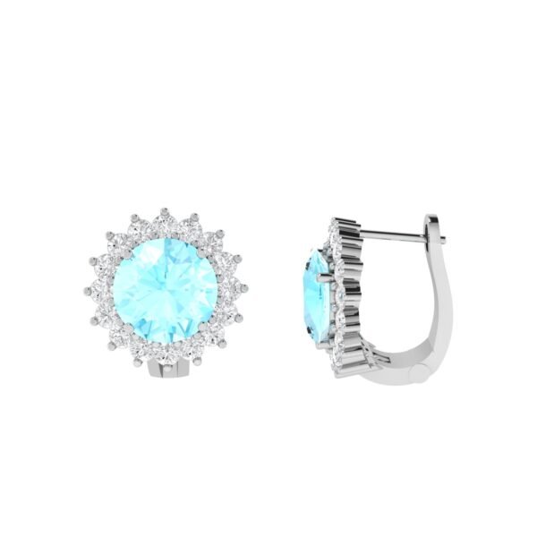 Diana Round Aquamarine and Beaming Diamond Earrings in 18K White Gold (4.4ct)