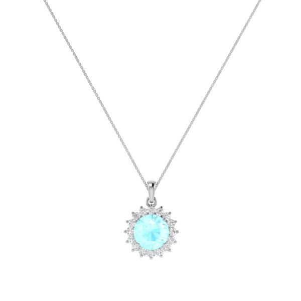 Diana Round Aquamarine and Beaming Diamond Pendant in 18K White Gold (2.2ct)