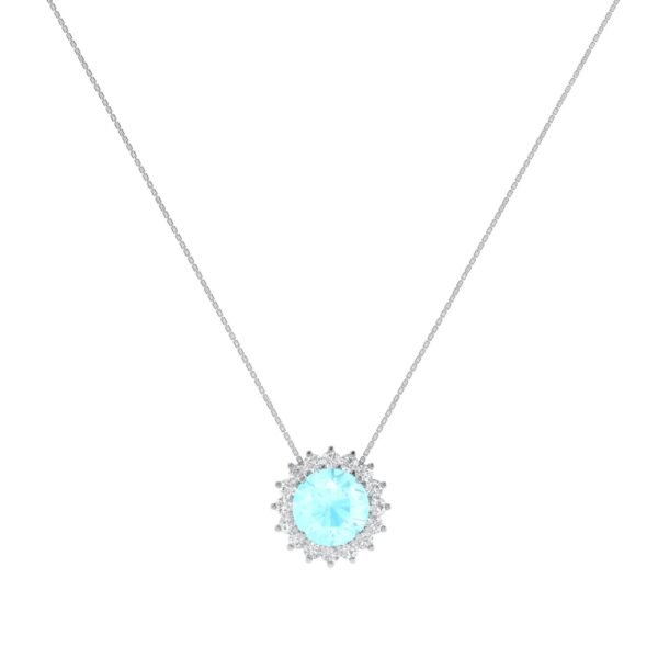 Diana Round Aquamarine and Beaming Diamond Necklace in 18K White Gold (2.2ct)