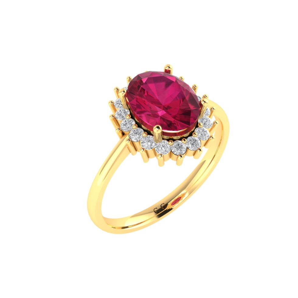 Diana Oval Ruby and Glistering Diamond Ring in 18K Gold (1ct)