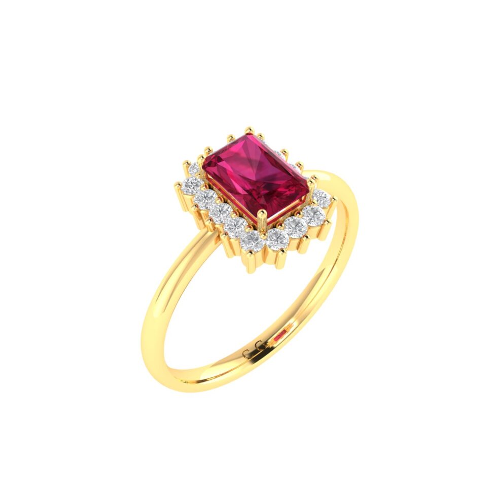 Diana Emerald-Cut Ruby and Glistering Diamond Ring in 18K Yellow Gold (0.7ct)