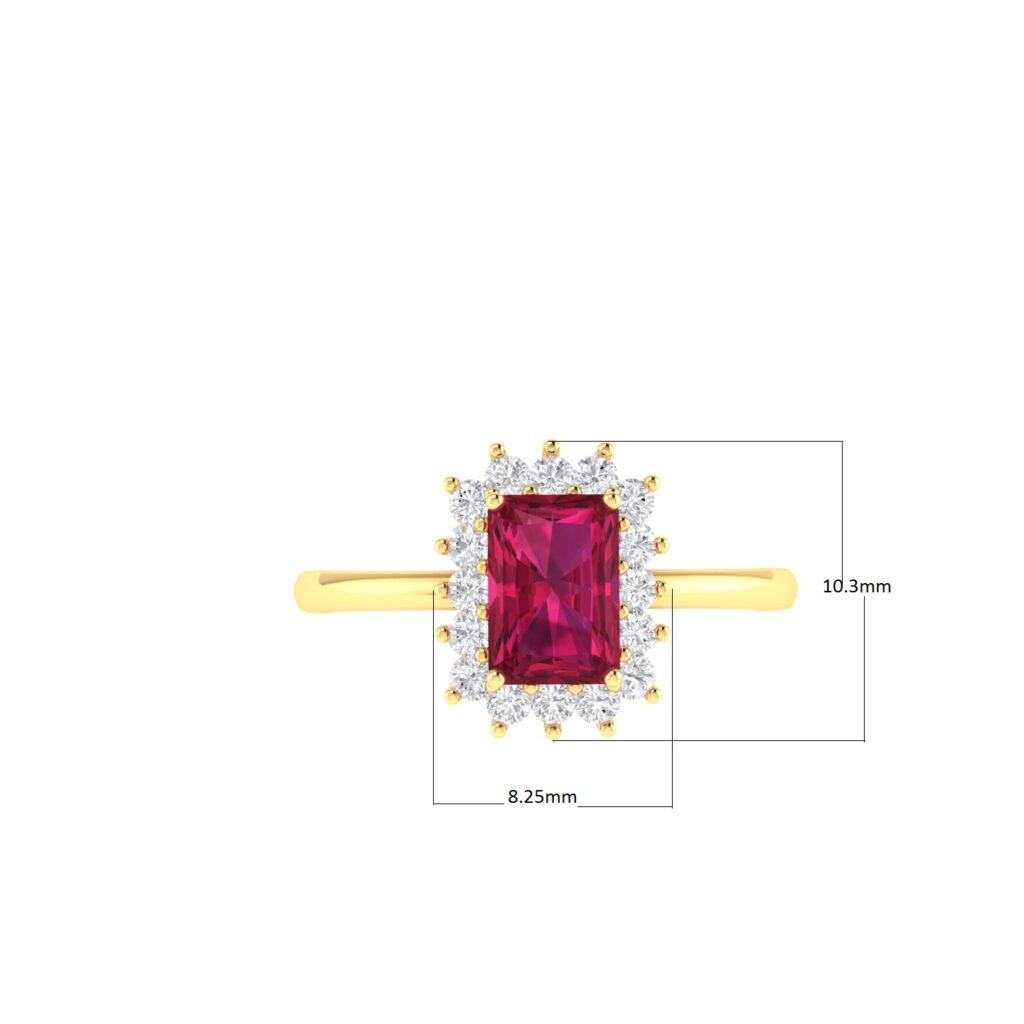 Diana Emerald-Cut Ruby and Glistering Diamond Ring in 18K Yellow Gold (0.7ct)
