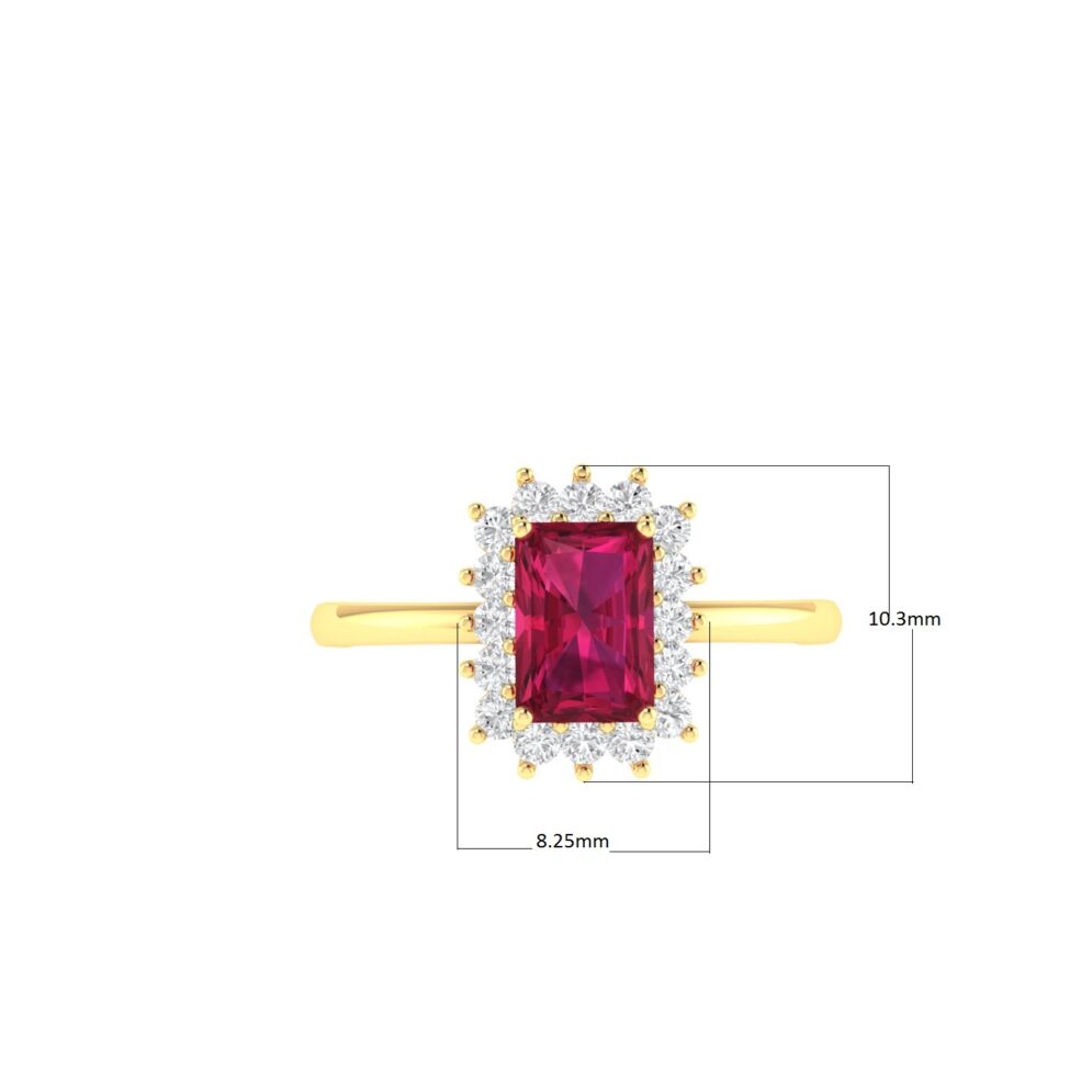 Diana Emerald-Cut Ruby and Glistering Diamond Ring in 18K Yellow Gold (0.7ct)