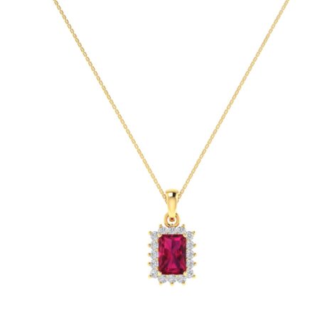 Diana Emerald-Cut Ruby and Glistering Diamond Pendant in 18K Yellow Gold (0.7ct)