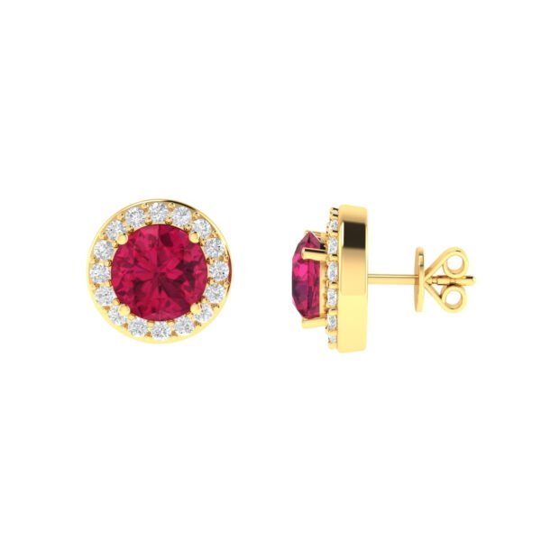 Diana Round Ruby and Glistering Diamond Earrings in 18K Yellow Gold (1.2ct)