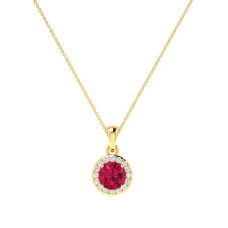 Diana Round Ruby and Glistering Diamond Pendant in 18K Gold (0.6ct)