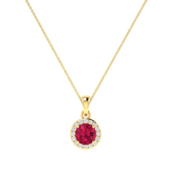 Diana Round Ruby and Glistering Diamond Pendant in 18K Yellow Gold (0.6ct)