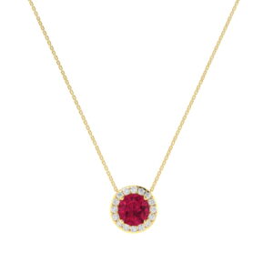 Diana Round Ruby and Glistering Diamond Necklace in 18K Gold (0.6ct)