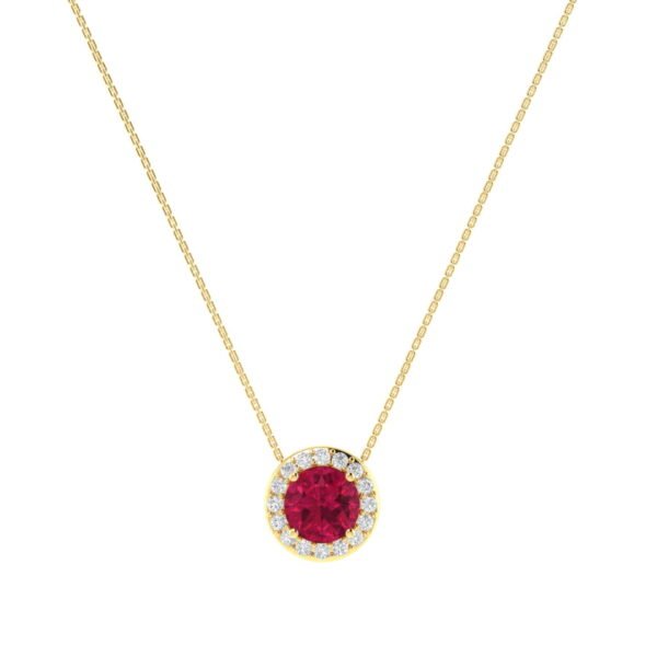 Diana Round Ruby and Glistering Diamond Necklace in 18K Gold (0.6ct)