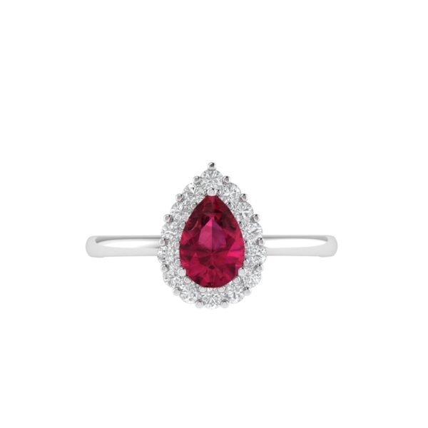 Diana Pear Ruby and Glistering Diamond Ring in 18K White Gold (0.6ct)