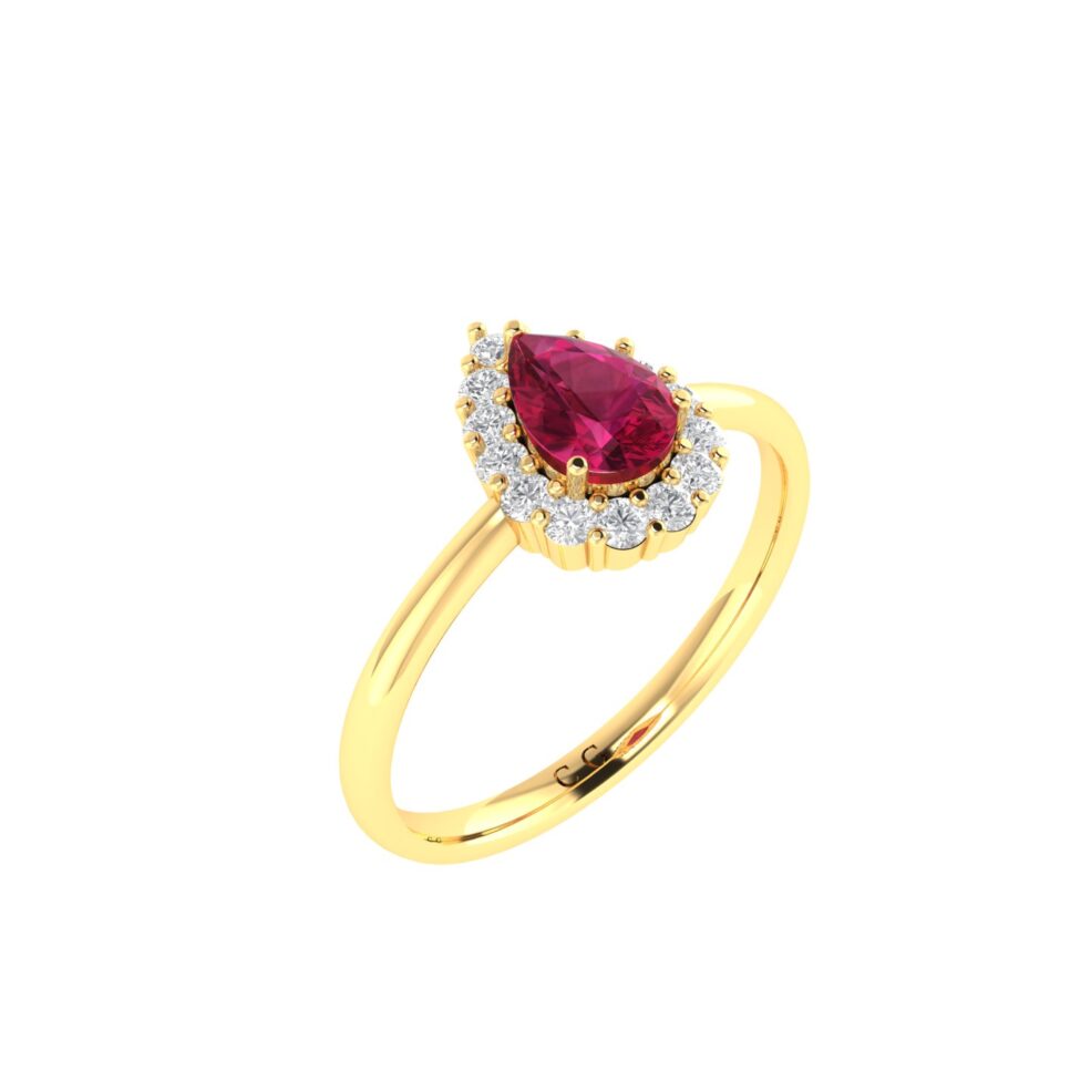 Diana Pear Ruby and Glistering Diamond Ring in 18K Yellow Gold (0.6ct)