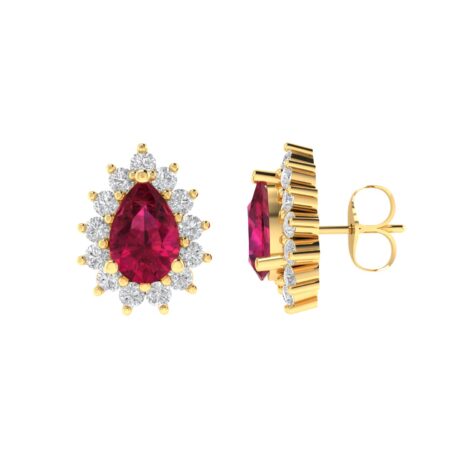 Diana Pear Ruby and Glistering Diamond Earrings in 18K Yellow Gold (1.2ct)
