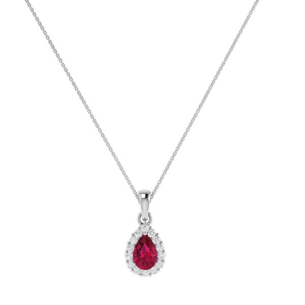 Diana Pear Ruby and Glistering Diamond Pendant in 18K White Gold (0.6ct)