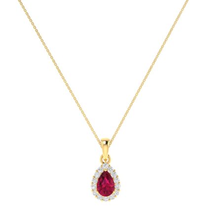 Diana Pear Ruby and Glistering Diamond Pendant in 18K Yellow Gold (0.6ct)