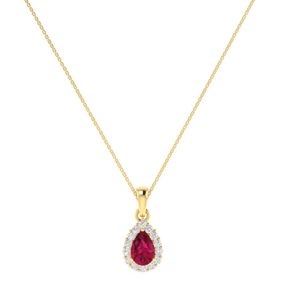 Diana Pear Ruby and Glistering Diamond Pendant in 18K Yellow Gold (0.6ct)