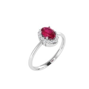 Diana Oval Ruby and Glistering Diamond Ring in 18K Gold (0.3ct)