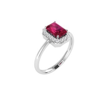 Diana Emerald  Cut Ruby and Glistering Diamond Ring in 18K Gold (0.3ct)