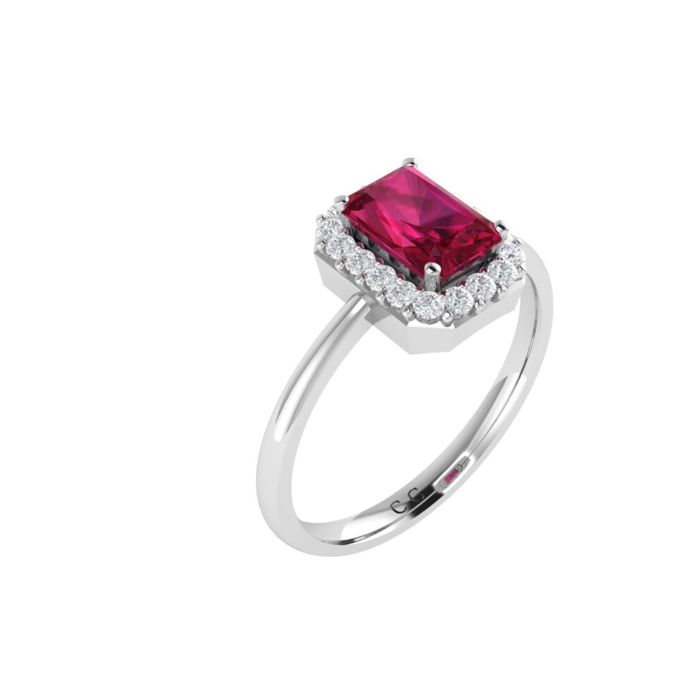 Diana Emerald Cut Ruby and Glistering Diamond Ring in 18K Gold (0.3ct)