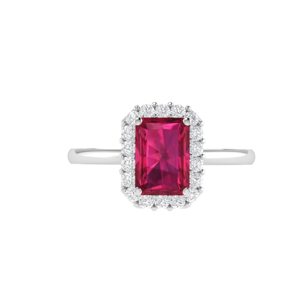 Diana Emerald Cut Ruby and Glistering Diamond Ring in 18K Gold (0.3ct)