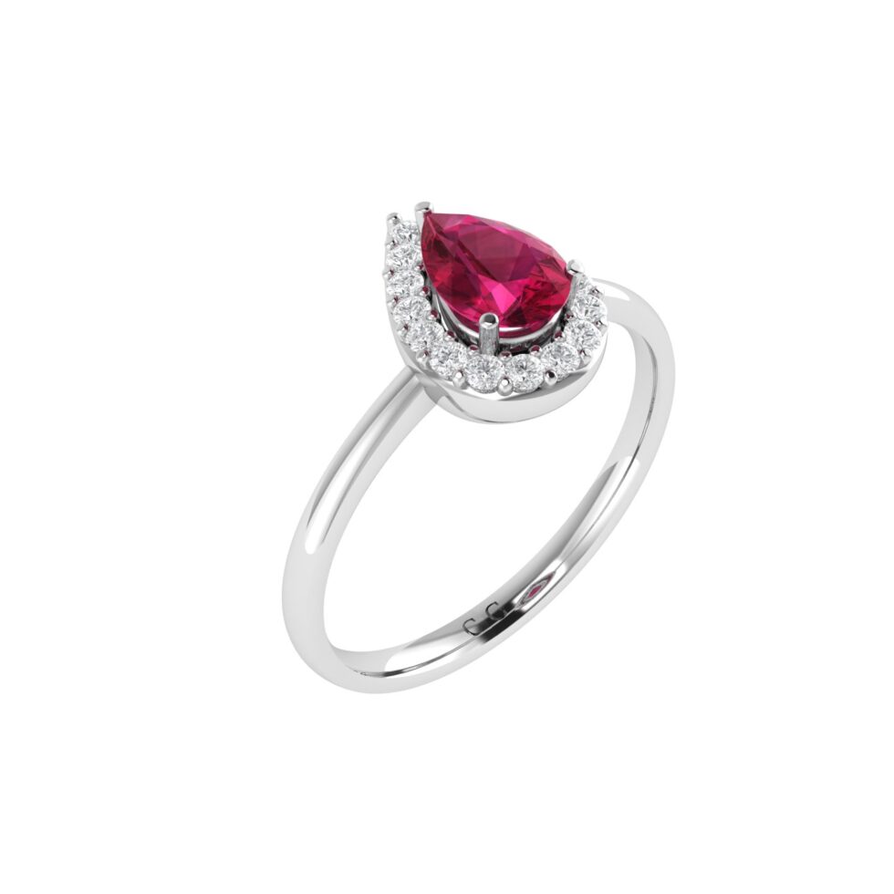 Diana Pear Ruby and Glistering Diamond Ring in 18K Gold (0.3ct)