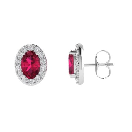 Diana Oval Ruby and Glistering Diamond Earrings in 18K White Gold (5ct)