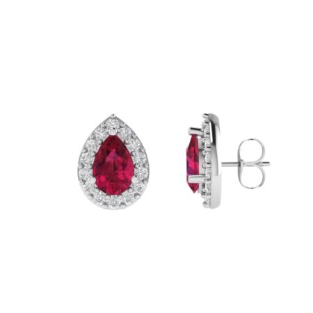 Diana Pear Ruby and Glistering Diamond Earrings in 18K White Gold (1ct)