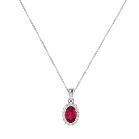 Diana Oval Ruby and Glistering Diamond Pendant in 18K Gold (0.3ct)