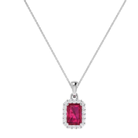 Diana Emerald  Cut Ruby and Glistering Diamond Pendant in 18K Gold (0.3ct)