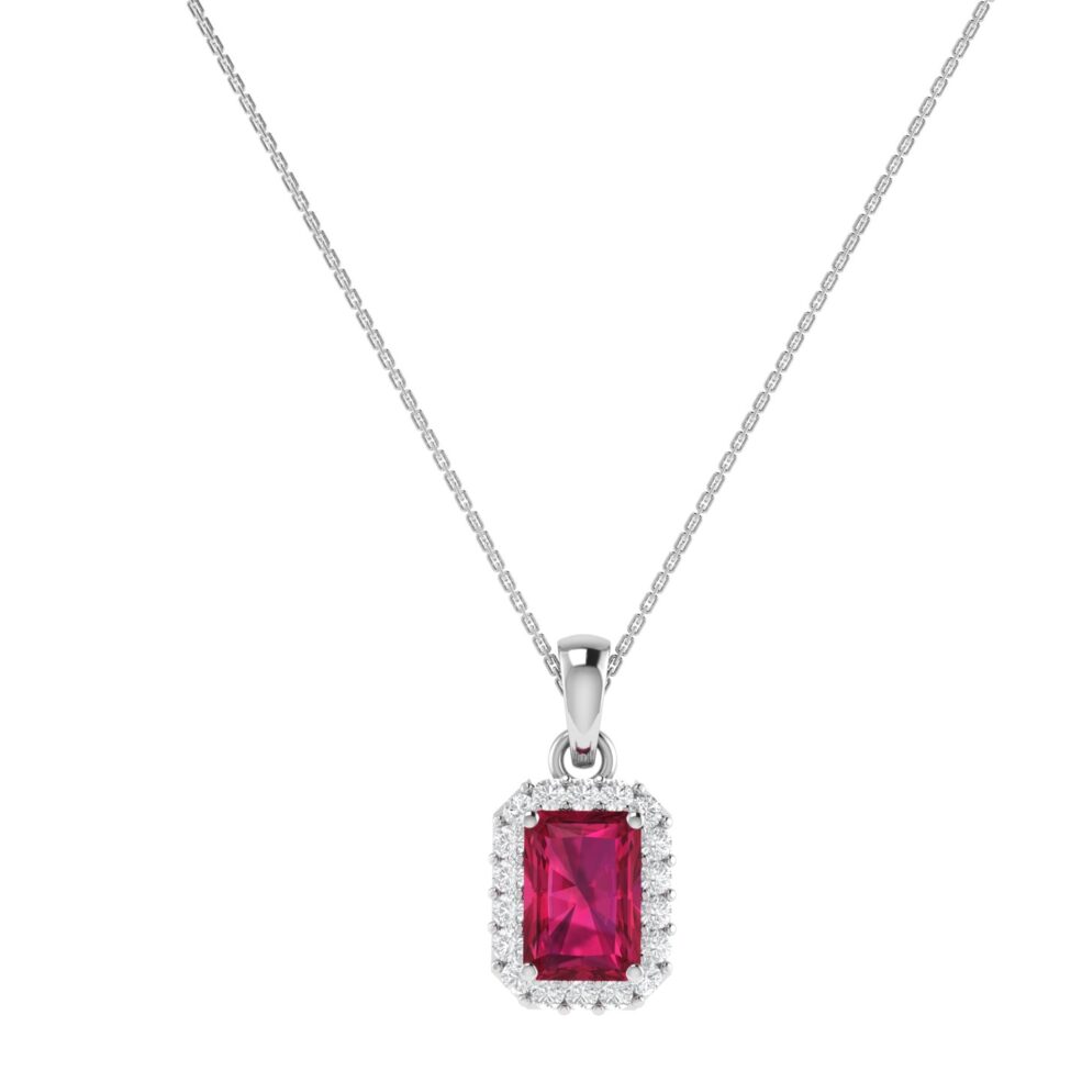 Diana Emerald Cut Ruby and Glistering Diamond Pendant in 18K Gold (0.3ct)