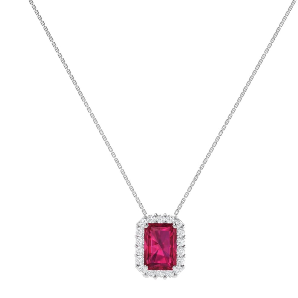Diana Emerald Cut Ruby and Glistering Diamond Necklace in 18K Gold (0.3ct)