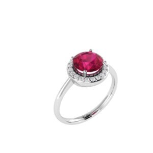 Diana Round Ruby and Glistering Diamond Ring in 18K White Gold (2.3ct)