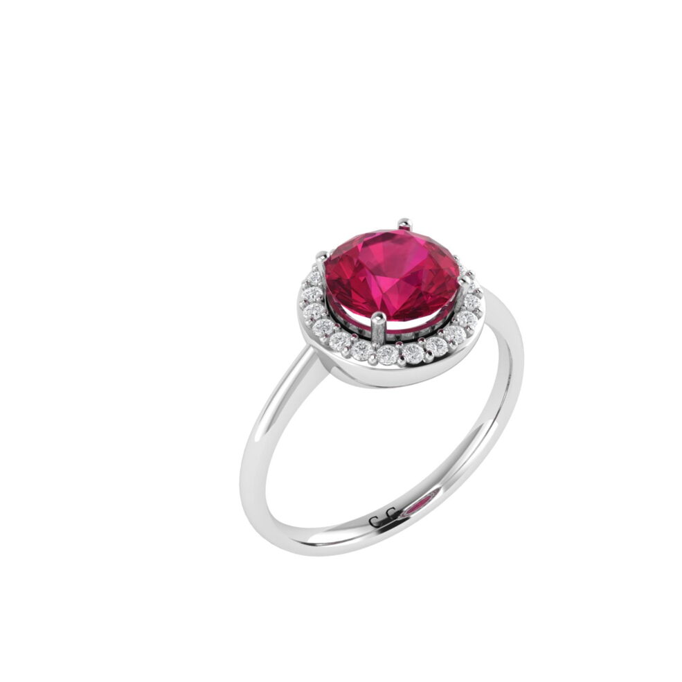 Diana Round Ruby and Glistering Diamond Ring in 18K White Gold (2.3ct)