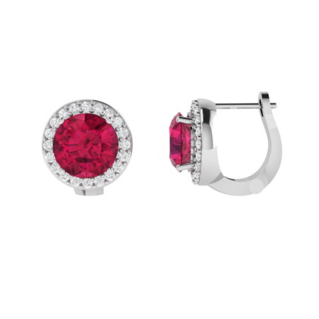 Diana Round Ruby and Glistering Diamond Earrings in 18K White Gold (4.6ct)