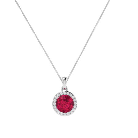 Diana Round Ruby and Glistering Diamond Pendant in 18K White Gold (2.3ct)