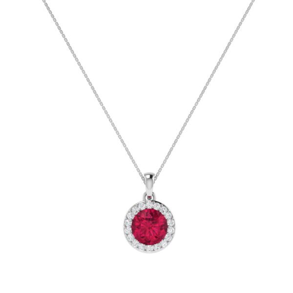 Diana Round Ruby and Beaming Diamond Pendant in 18K White Gold (2.3ct)