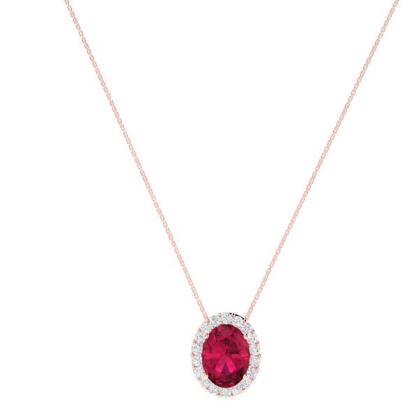 Diana Oval Ruby and Beaming Diamond Necklace in 18K Rose Gold (1.85ct)