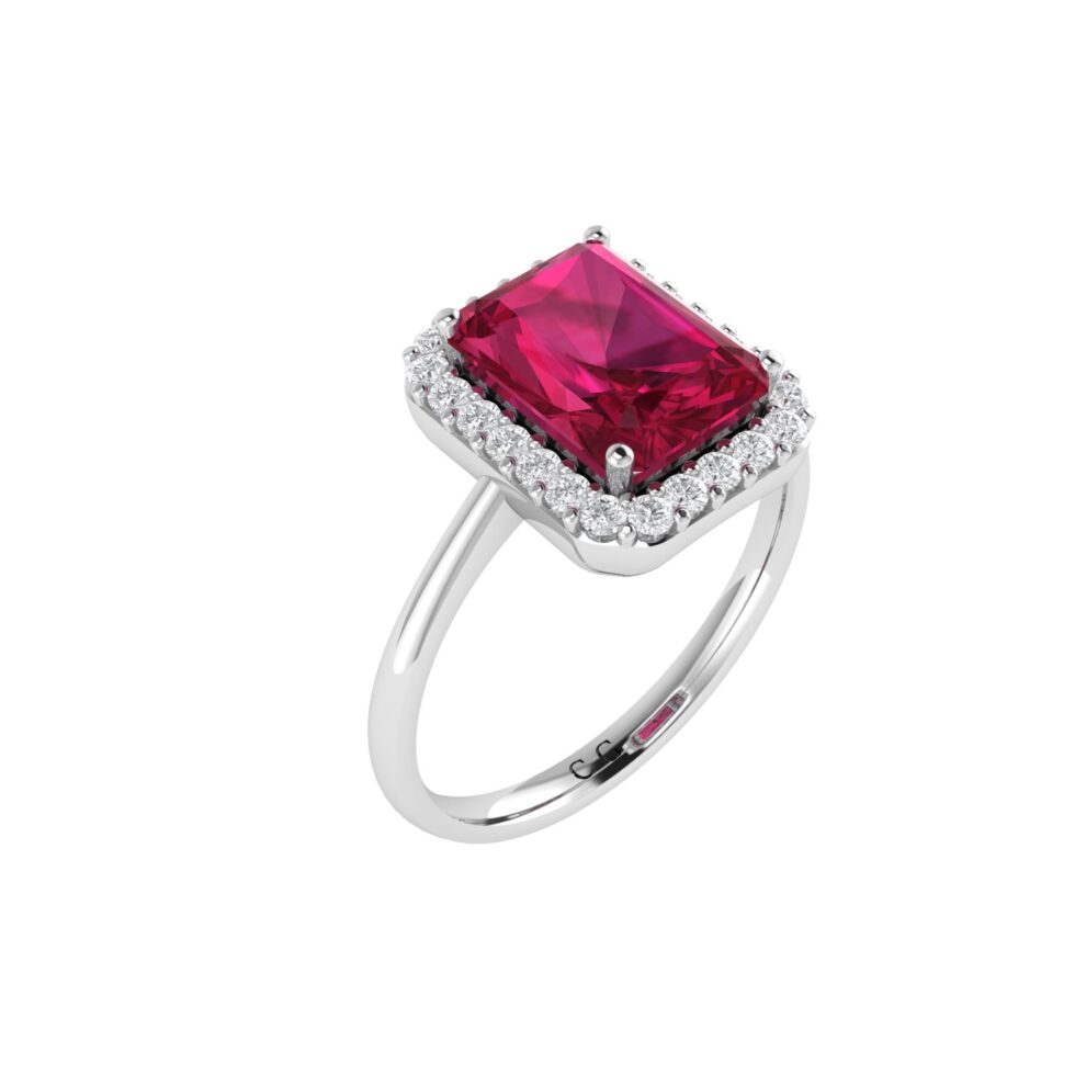 Diana Emerald  Cut Ruby and Glistering Diamond Ring in 18K Gold (0.85ct)