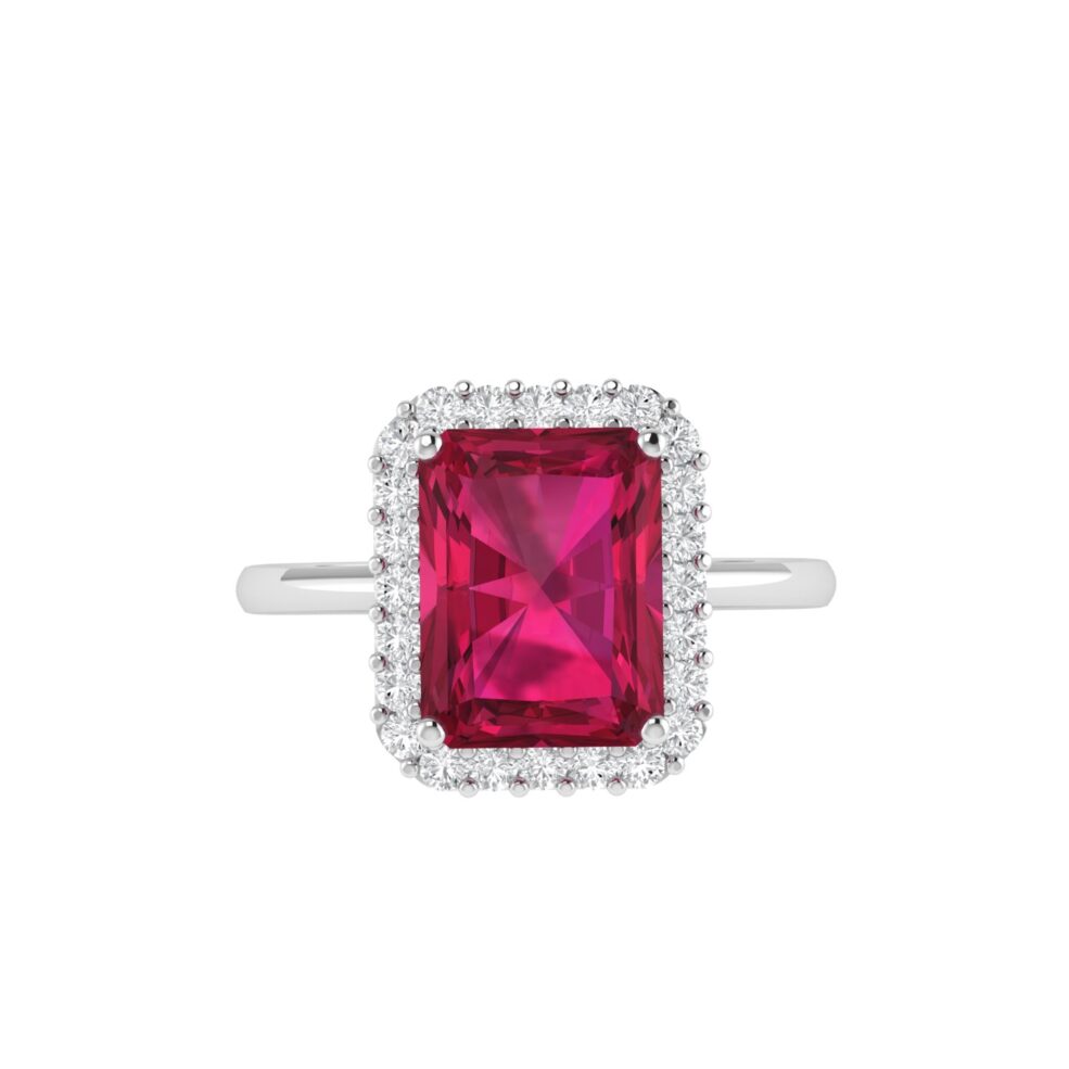 Diana Emerald Cut Ruby and Glistering Diamond Ring in 18K Gold (0.85ct)