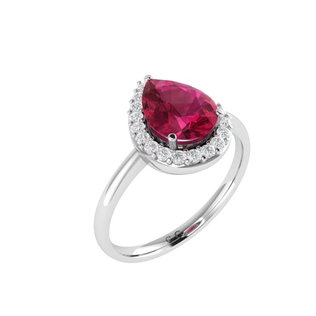 Diana Pear Ruby and Glistering Diamond Ring in 18K White Gold (1.05ct)