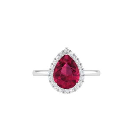 Diana Pear Ruby and Glistering Diamond Ring in 18K White Gold (1.05ct)