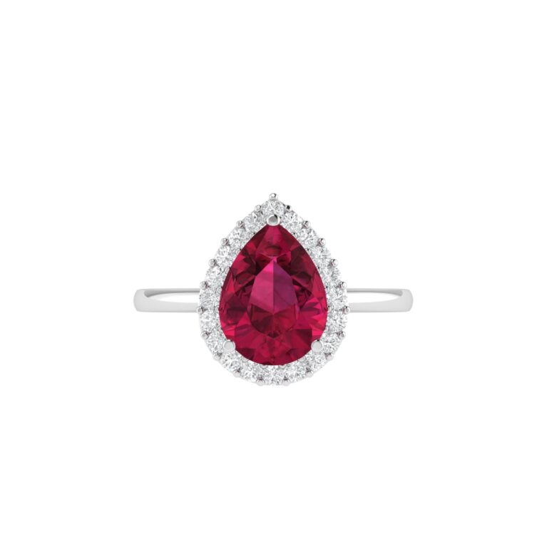 Diana Pear Ruby and Glistering Diamond Ring in 18K White Gold (1.05ct)