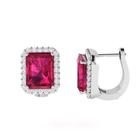 Diana Emerald  Cut Ruby and Glistering Diamond Earrings in 18K Gold (1.7ct)
