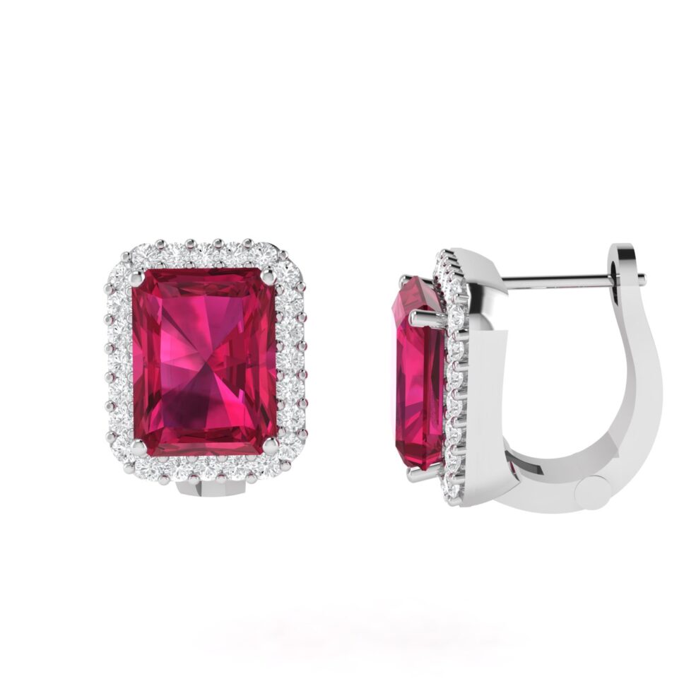 Diana Emerald Cut Ruby and Glistering Diamond Earrings in 18K Gold (1.7ct)