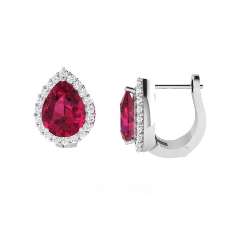 Diana Pear Ruby and Glistering Diamond Earrings in 18K White Gold (2.1ct)